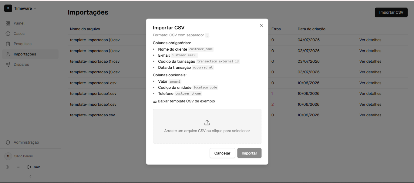 Importação de CSV no Signl